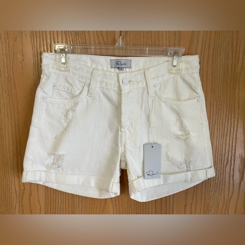 Rails | Logan White Cuffed Denim Shorts Distressed | Button Fly | SZ 24 NWT